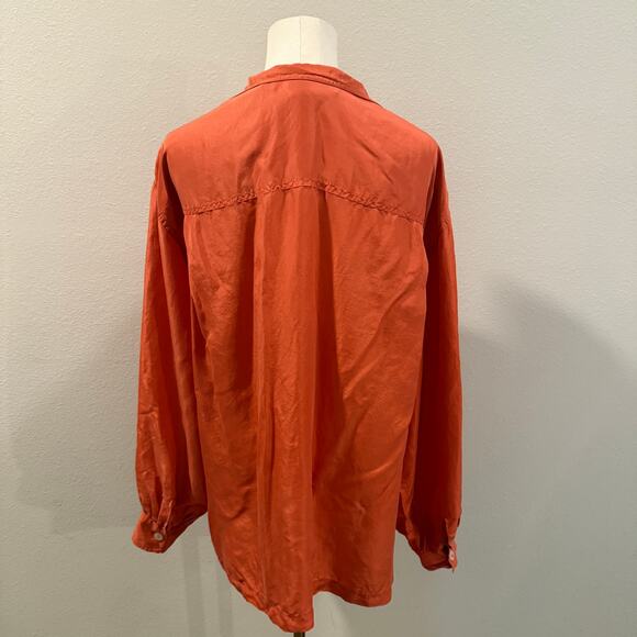 Vintage HYPE 100% Silk Button-Up Blouse Women Small Burnt Orange Long Sleeve - Picture 2 of 7